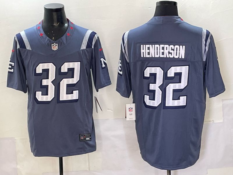 Men 2025 New England Patriots #32 Henderson blue 5th generation Throwback Nike Limited NFL Jersey style 0020